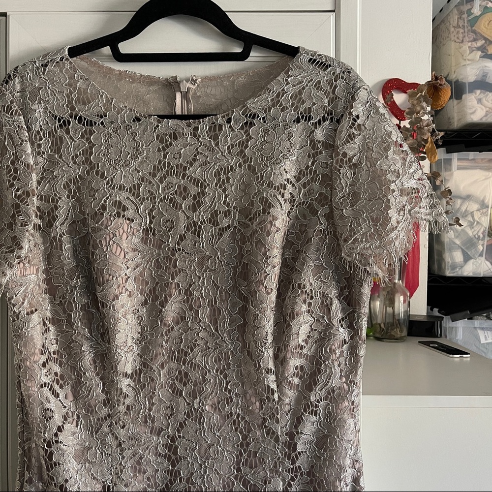 Js Collections Metallic Lace Short Sleeve Sheath … - image 4